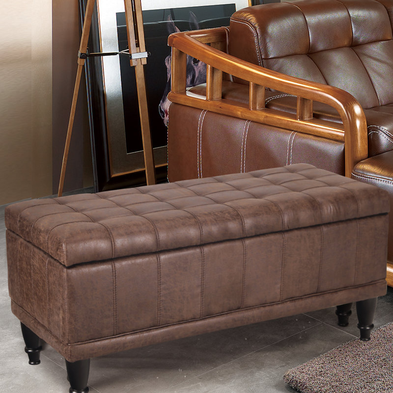 AdecoTrading Genuine Leather Upholstered Flip top Storage Bench Wayfair